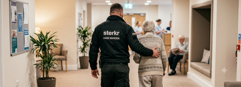 Photo — warden in a supported housing common room