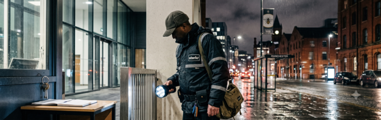 Photo — night porter at a hotel reception, low light